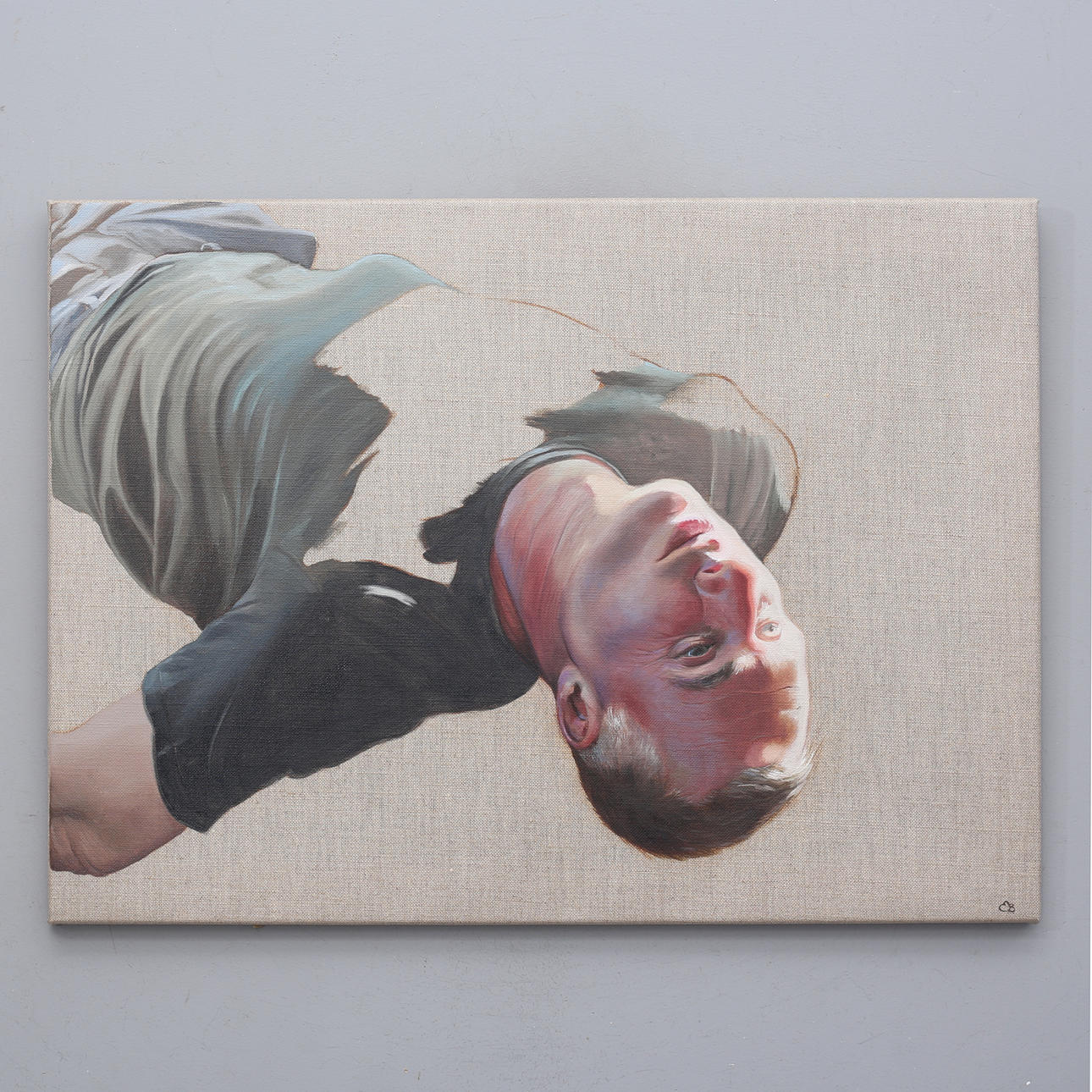 ELIN BOBERG. Floating man. Oil on canvas, monogram signed.