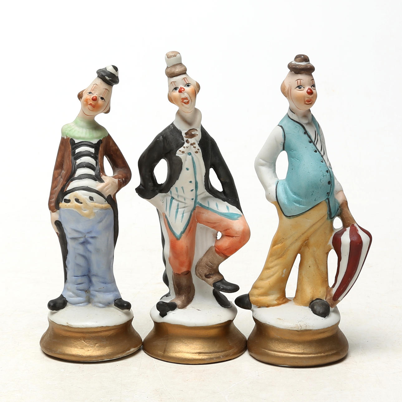 CLOWN FIGURINES 3 pcs, porcelain.