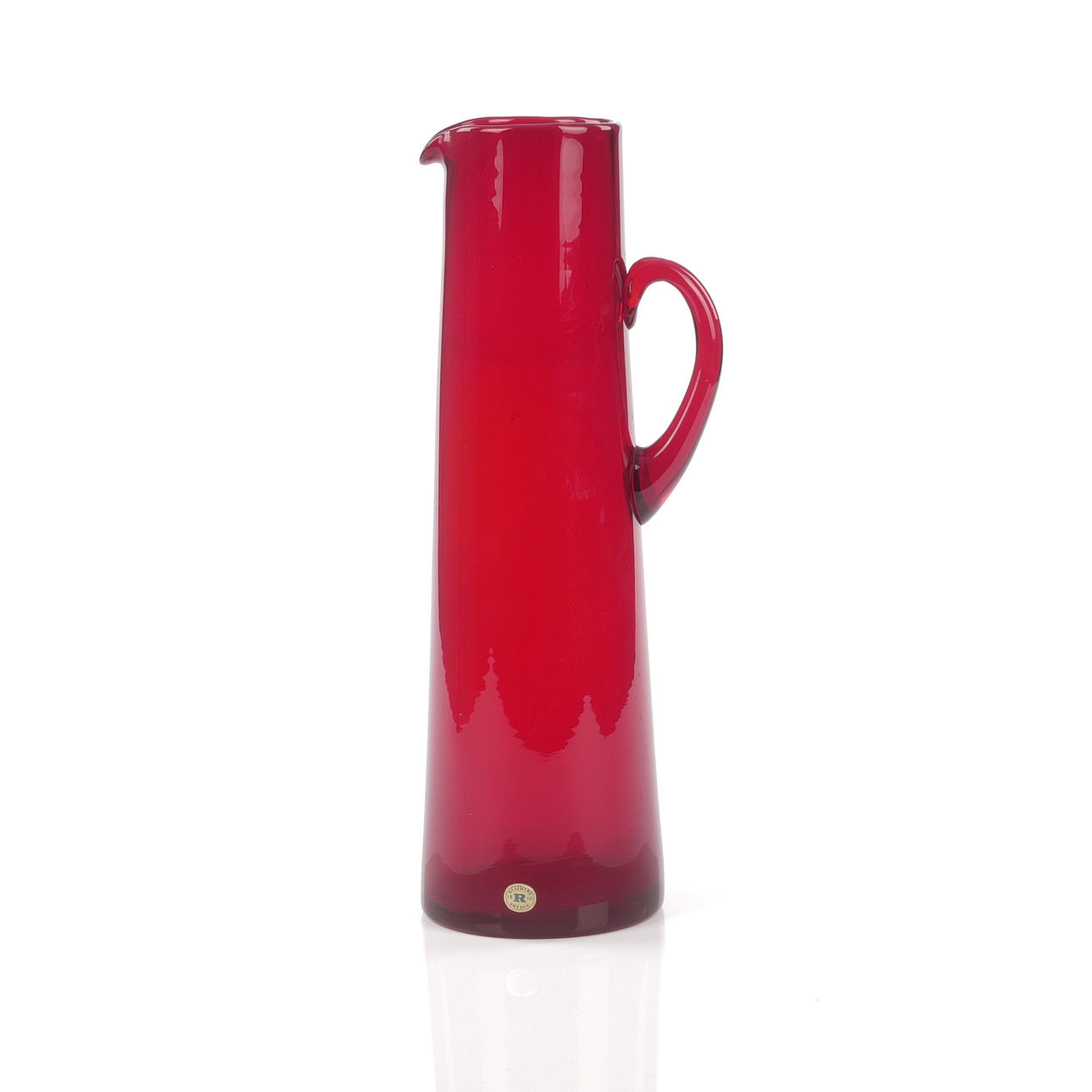 A jug, ruby red glass, “H55", Reijmyre.