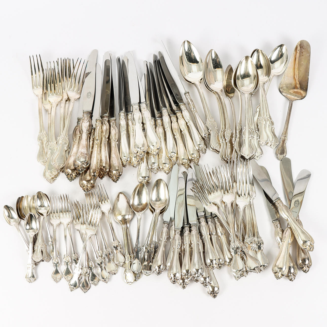 DINING CUTLERY nickel silver, model Olga, 99 pieces.