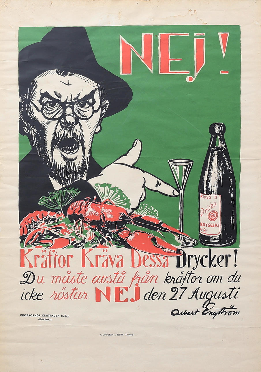 ALBERT ENGSTRÖM. Poster, “Crayfish Demand These Drinks!“A. Lindgren & Sons 1922.