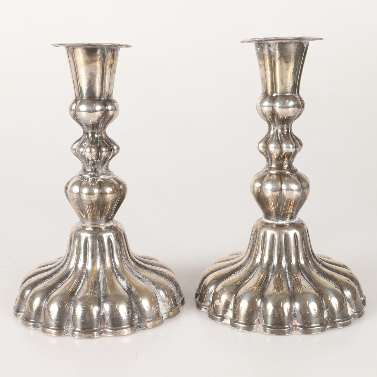 CANDLESTICKS, 1 pair, rococo style, nickel silver.