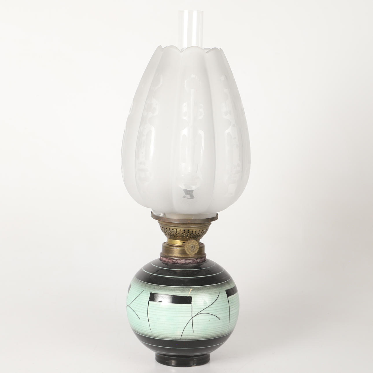 ILSE CLAESSON. Table kerosene lamp, glazed ceramic/glass, Rörstrand.