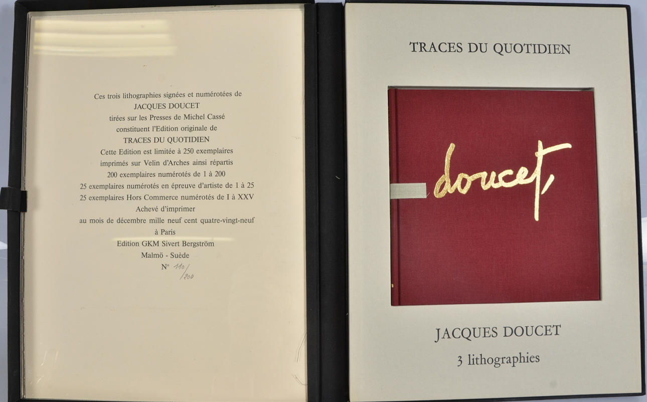 JACQUES DOUCET. Album med tre färglitografier samt bok.