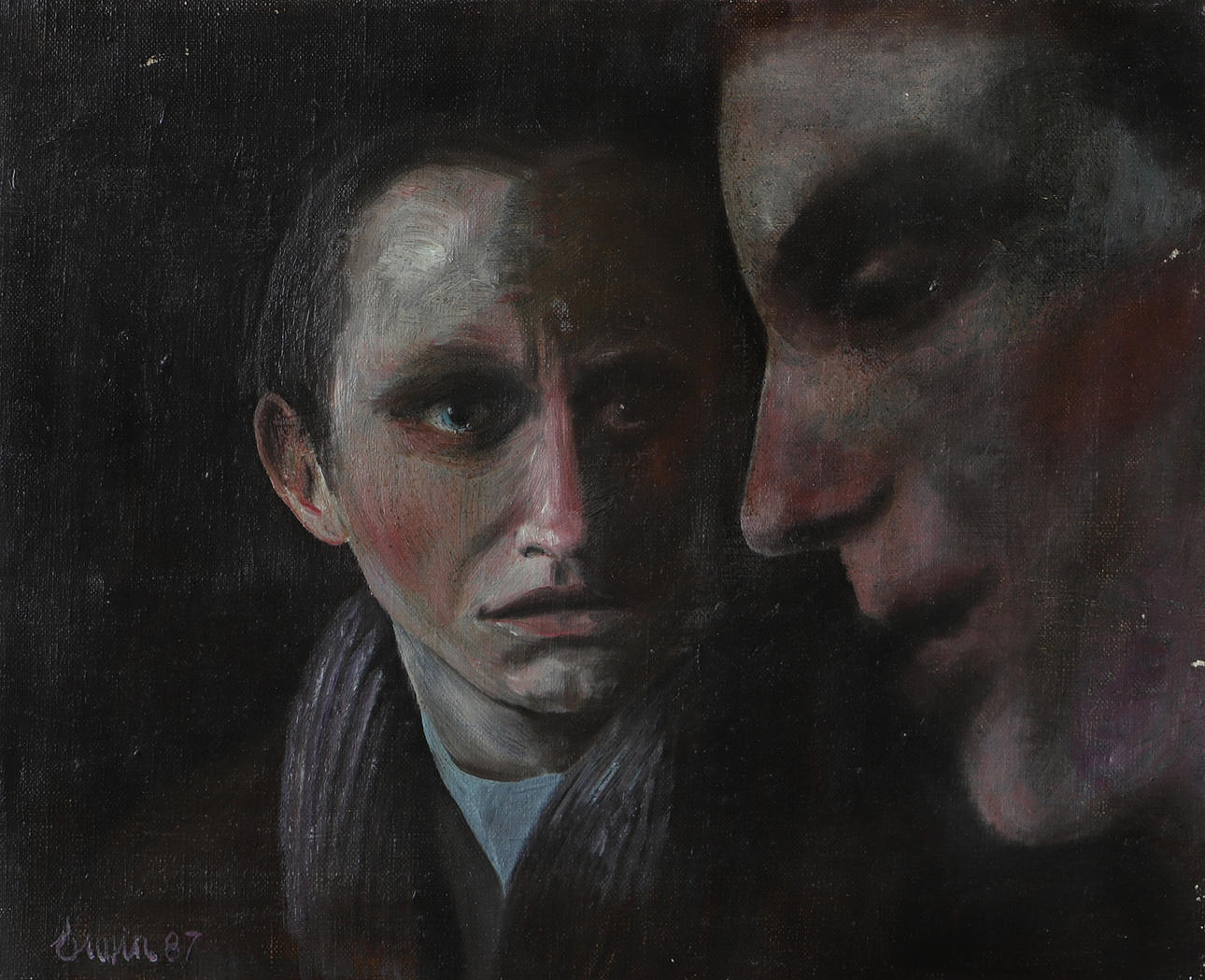 OIDENTIFIERAD KONSTNÄR. Faces, oil on canvas, indistinctly signed.