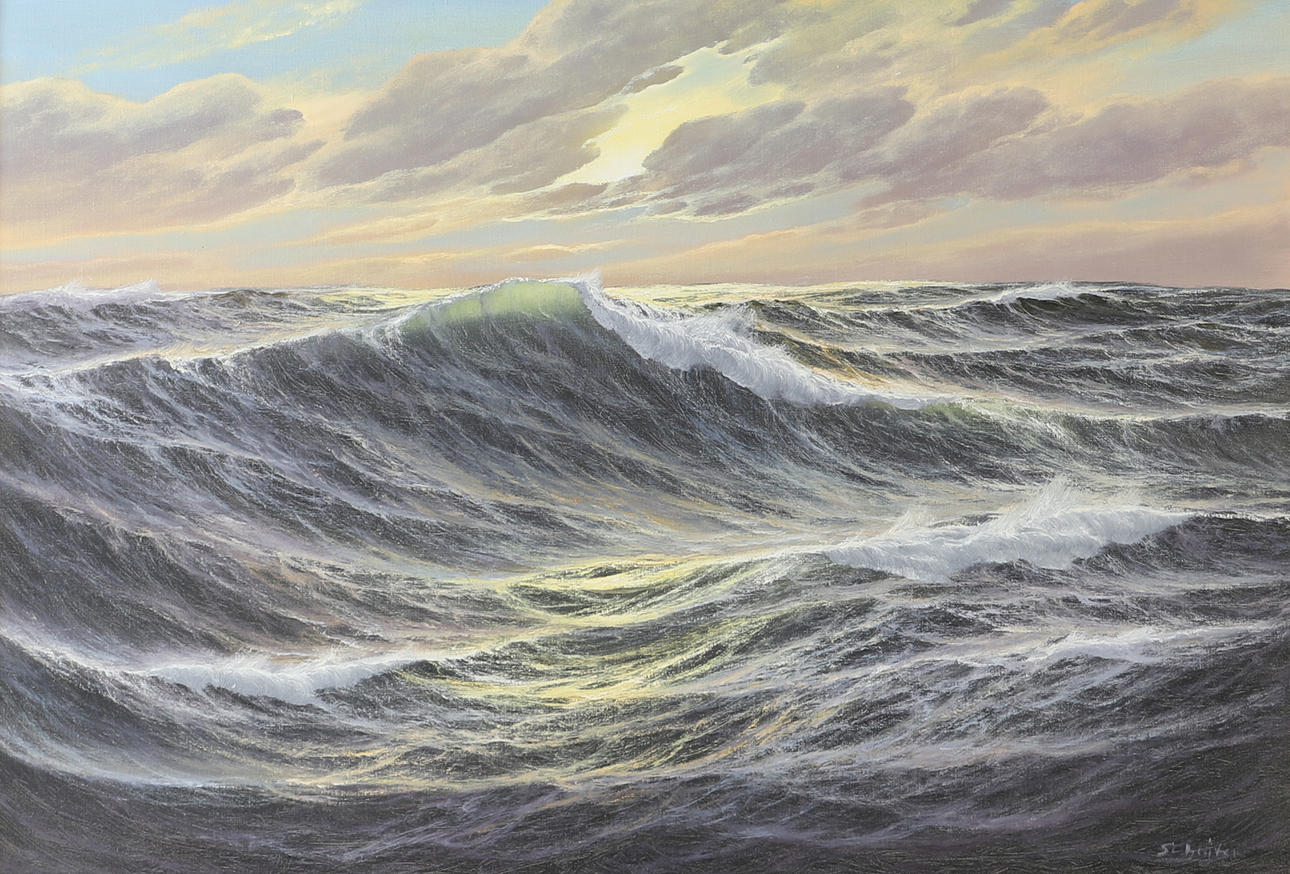 OIDENTIFIERAD KONSTNÄR. Undulating waves, oil on canvas, indistinctly signed.