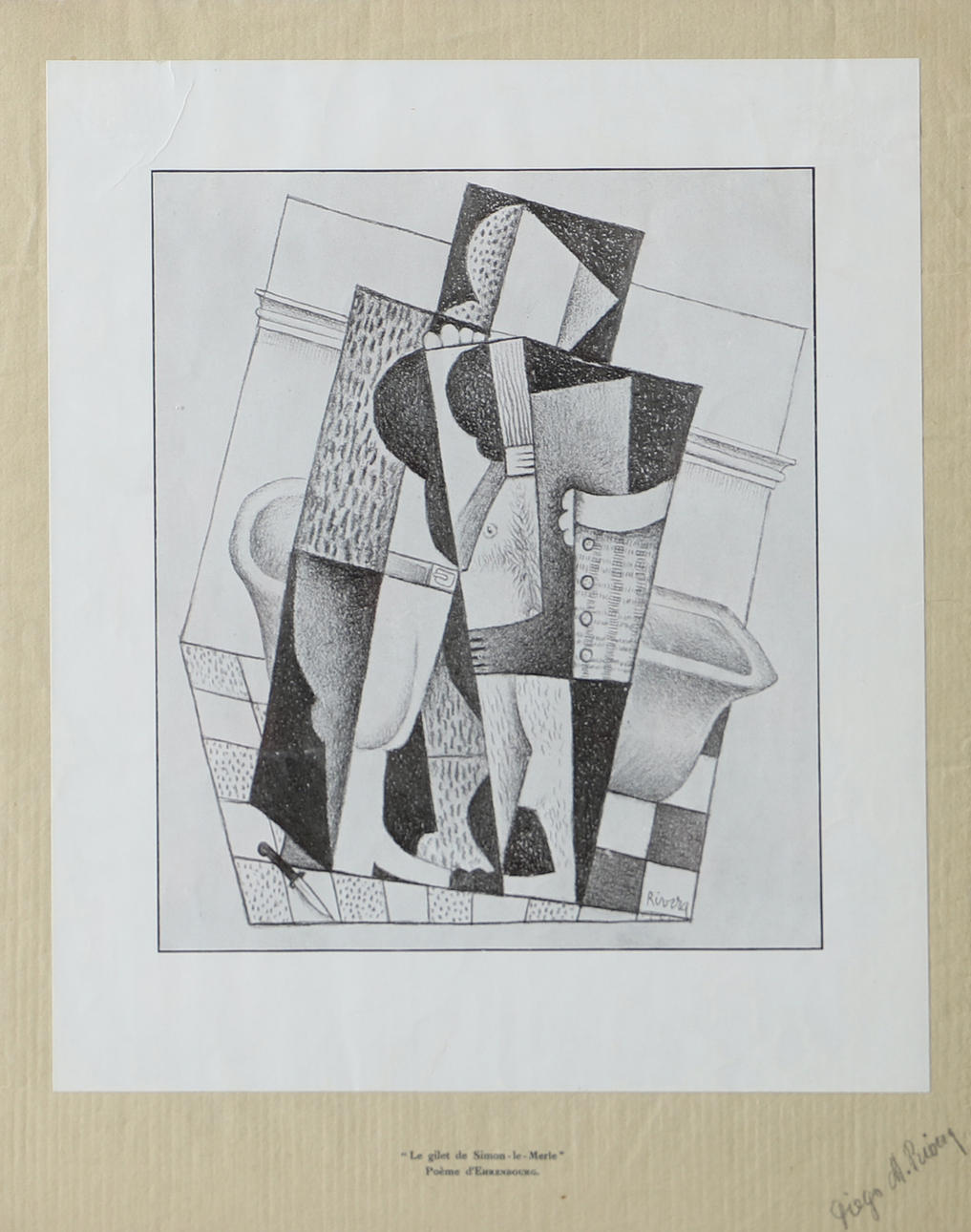 DIEGO RIVERA. Composition, signed print & in pencil.