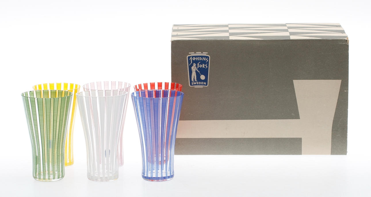 GLAS, 6 st, "Strikt", Bengt Orup, Johansfors, 1950/60-tal.