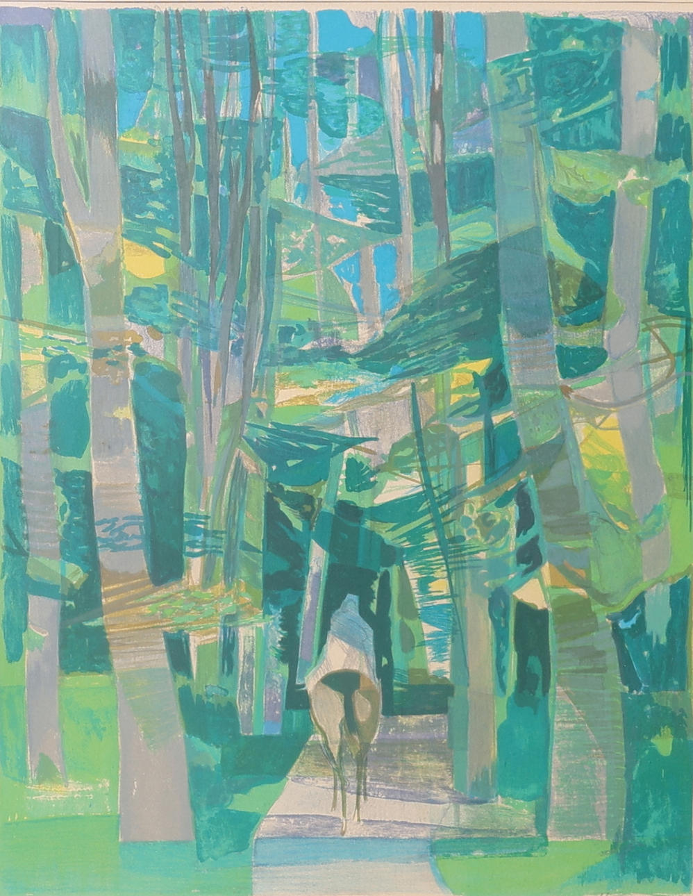 CAMILLE HILAIRE. Abstract forest with riding figure, lithograph, signed, numbered E.A.