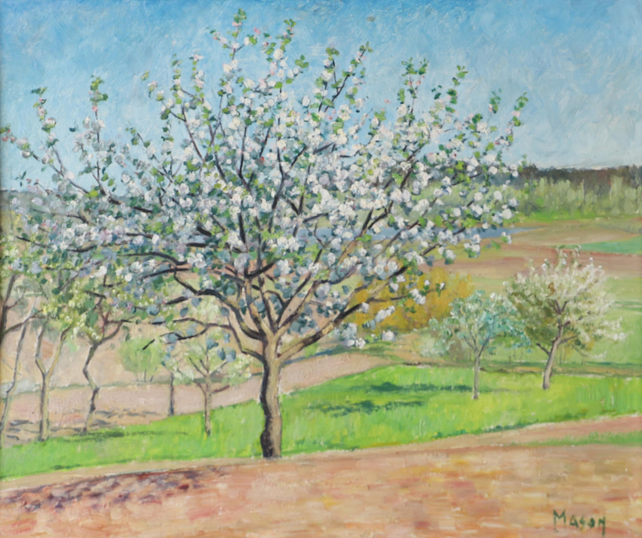 MATS MASON. Flowering tree, oil on panel, signed Mason.