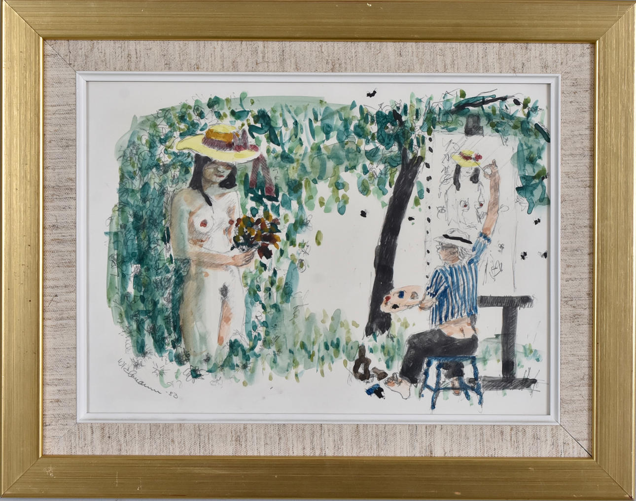 HARRY WICHMANN. Akvarellerad blyertsteckning.