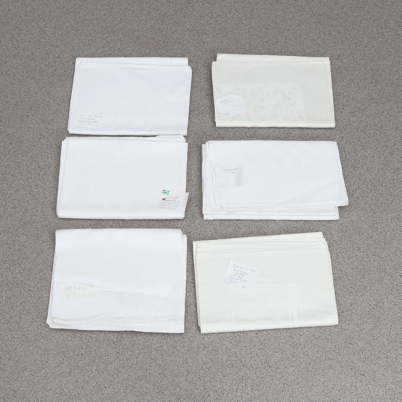 TABLECLOTHS, SIX PCS. Damask woven linen, including dragon loops.