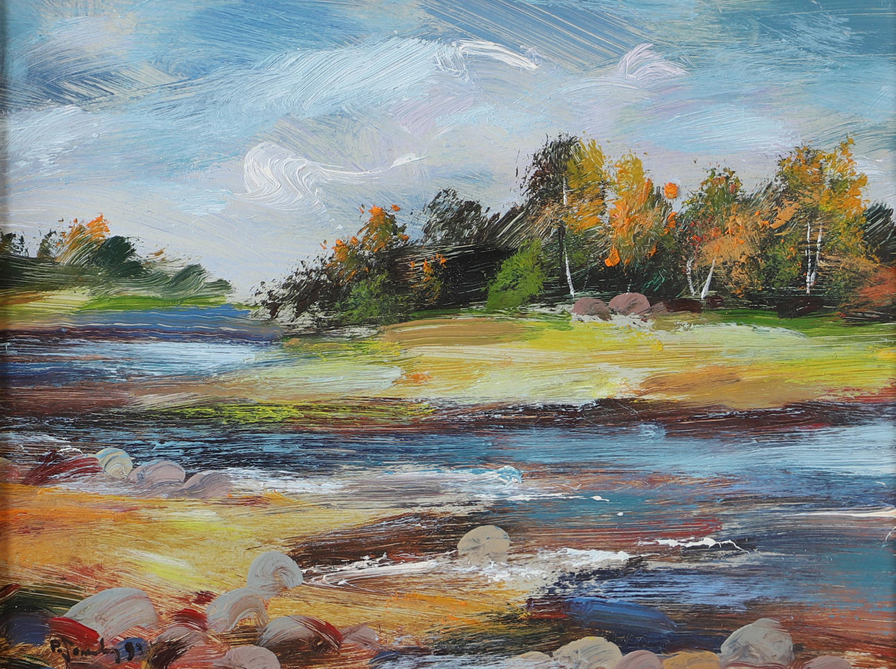 OIDENTIFIERAD KONSTNÄR. Landscape with water, oil on panel, indistinctly signed.