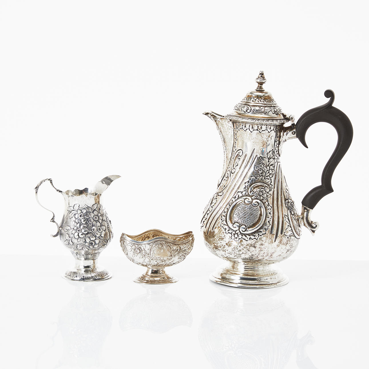 COFFEE SET, 2 pieces, sterling silver, England.