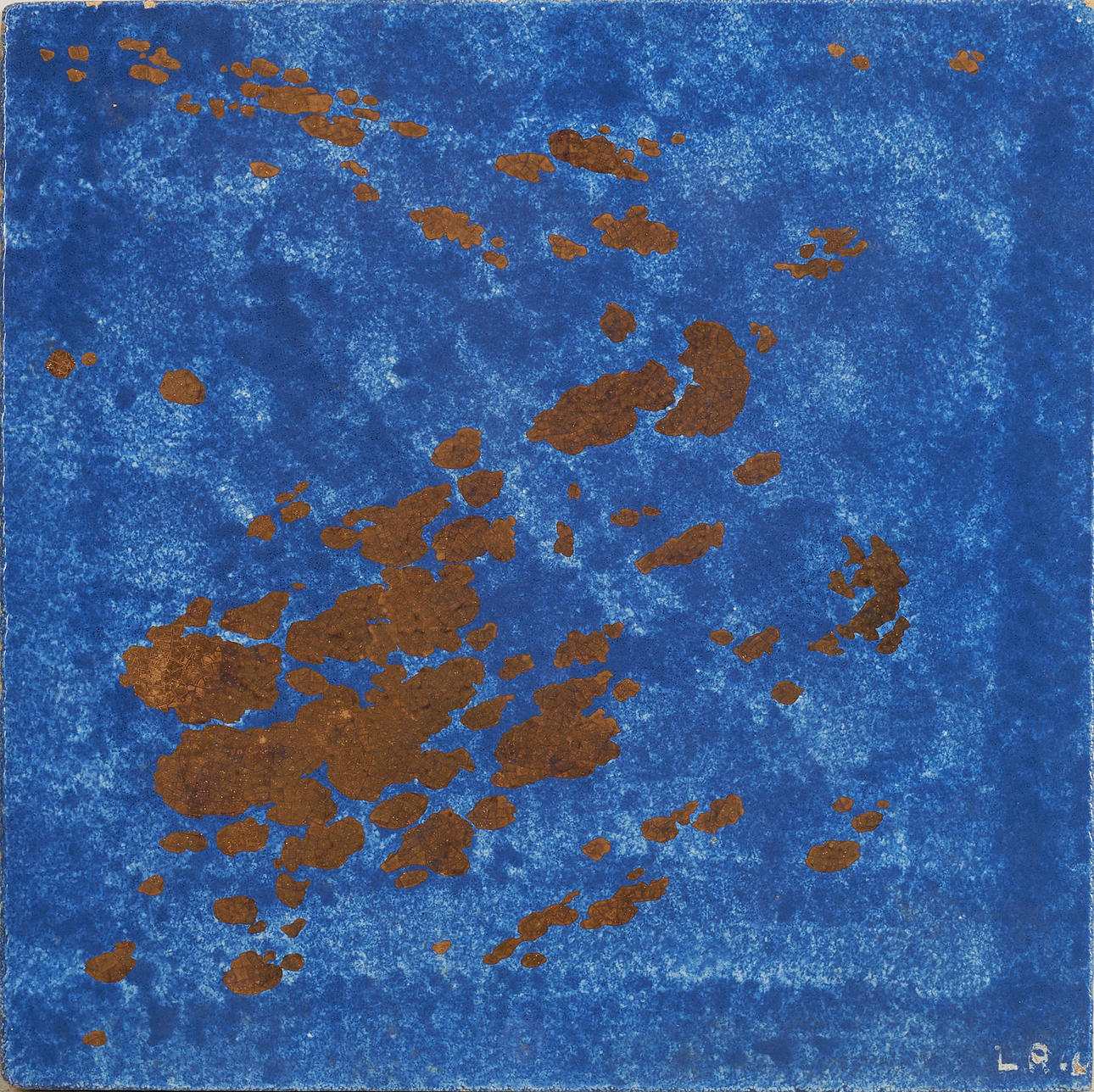 LARS ROLF. Composition in blue and gold, glazed stoneware, monogram ...