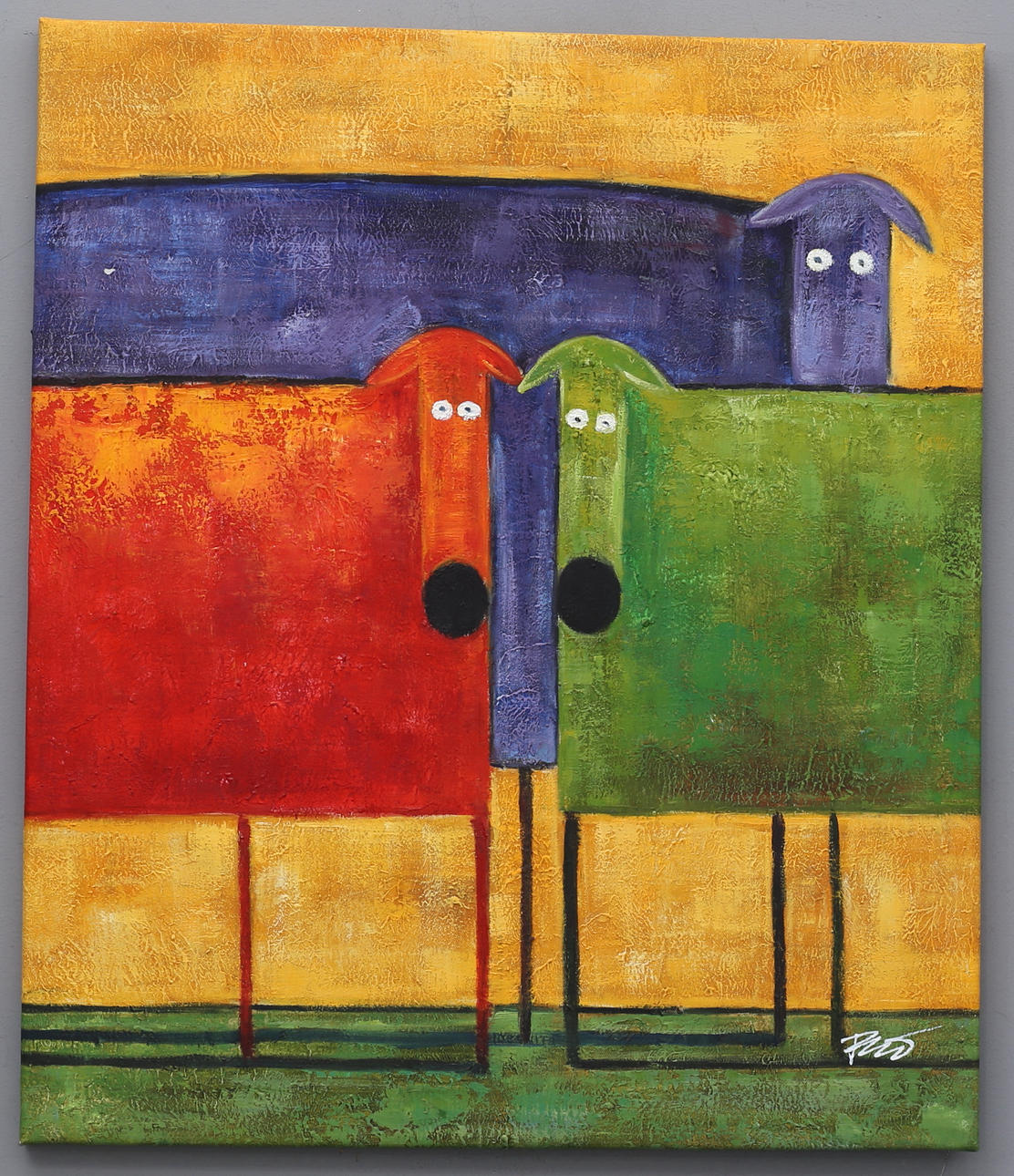 DANIEL PATRICK KESSLER. Composition with dogs, oil on canvas, signed.