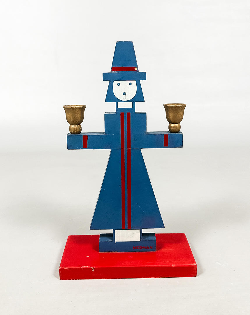 EINAR NERMAN. TABLE CANDLE HOLDER, 2-armed, wood, signed.