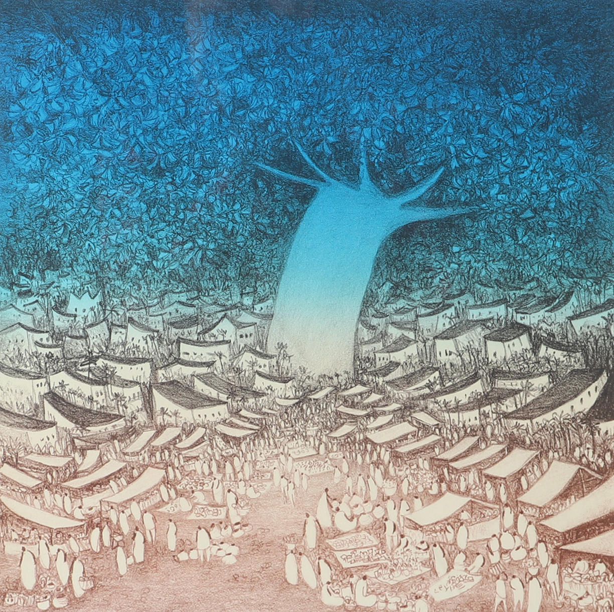 OIDENTIFIERAD KONSTNÄR. “A feira”, color lithograph signed Glenio.