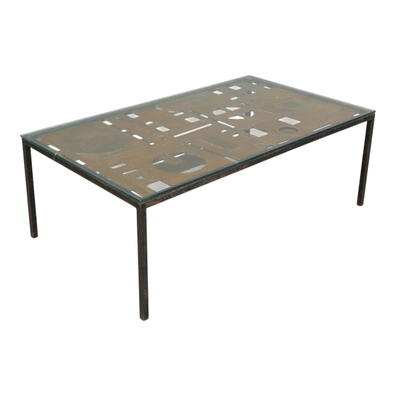 JACOB ASBÆK (F. 1943). Soffbord av järn och glas, 1970-tal.