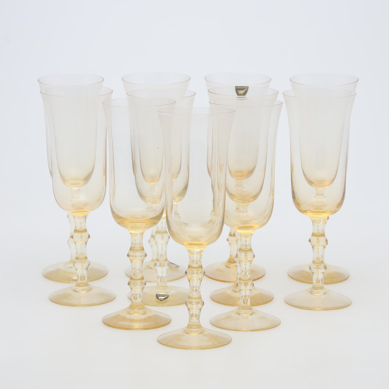 SIMON GATE. CHAMPAGNEGLAS, 11 stycken, "Salut", Orrefors.