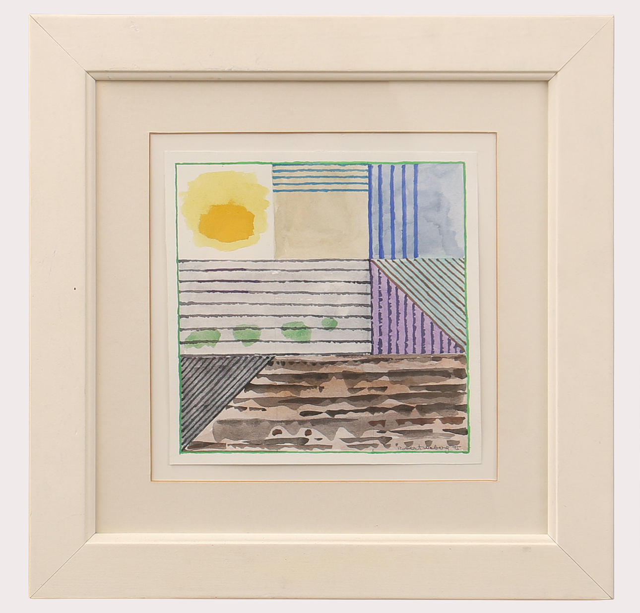 OIDENTIFIERAD KONSTNÄR. watercolor, composition yellow, blue, violet, signed Robert Weberg. Dated 95.