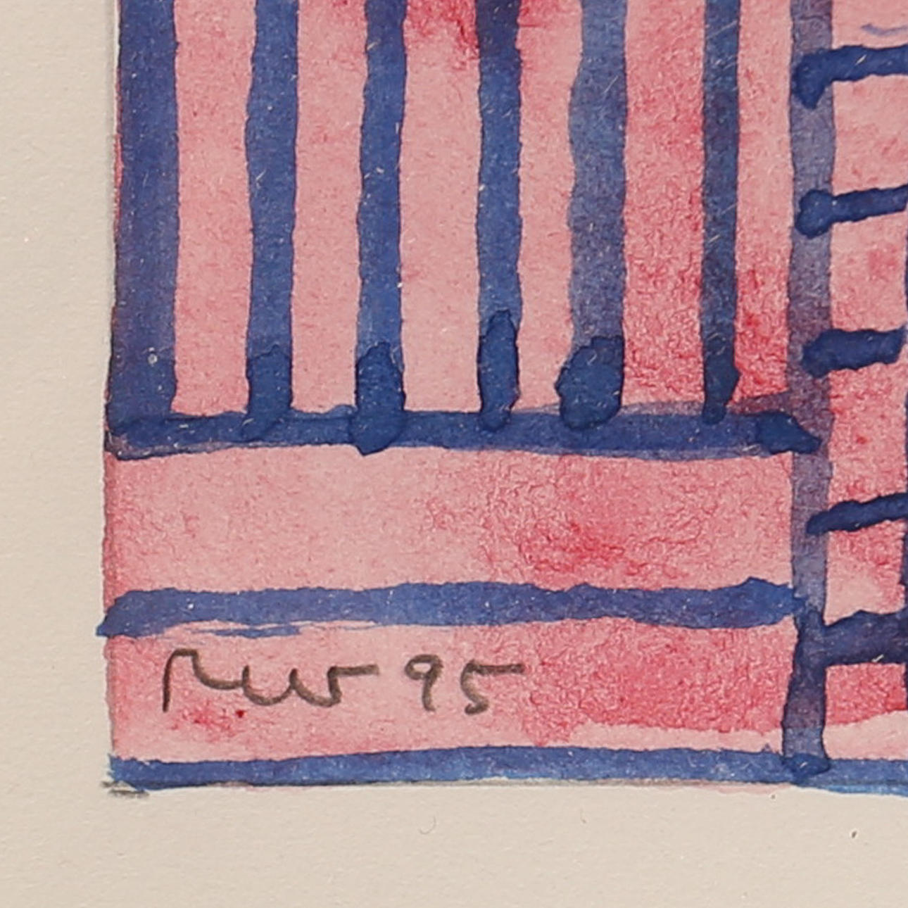 OIDENTIFIERAD KONSTNÄR. watercolor, composition yellow, green red, monogram signed Robert Weberg. Dated 95.