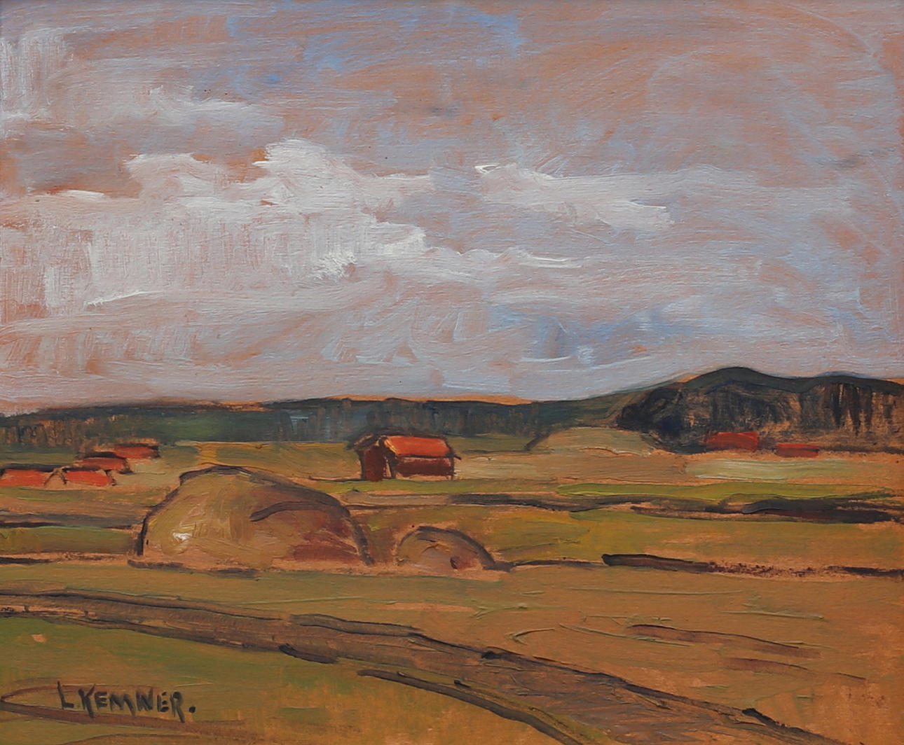 LARS KEMNER. Open landscape, Uppsala. Oil on panel, signed.