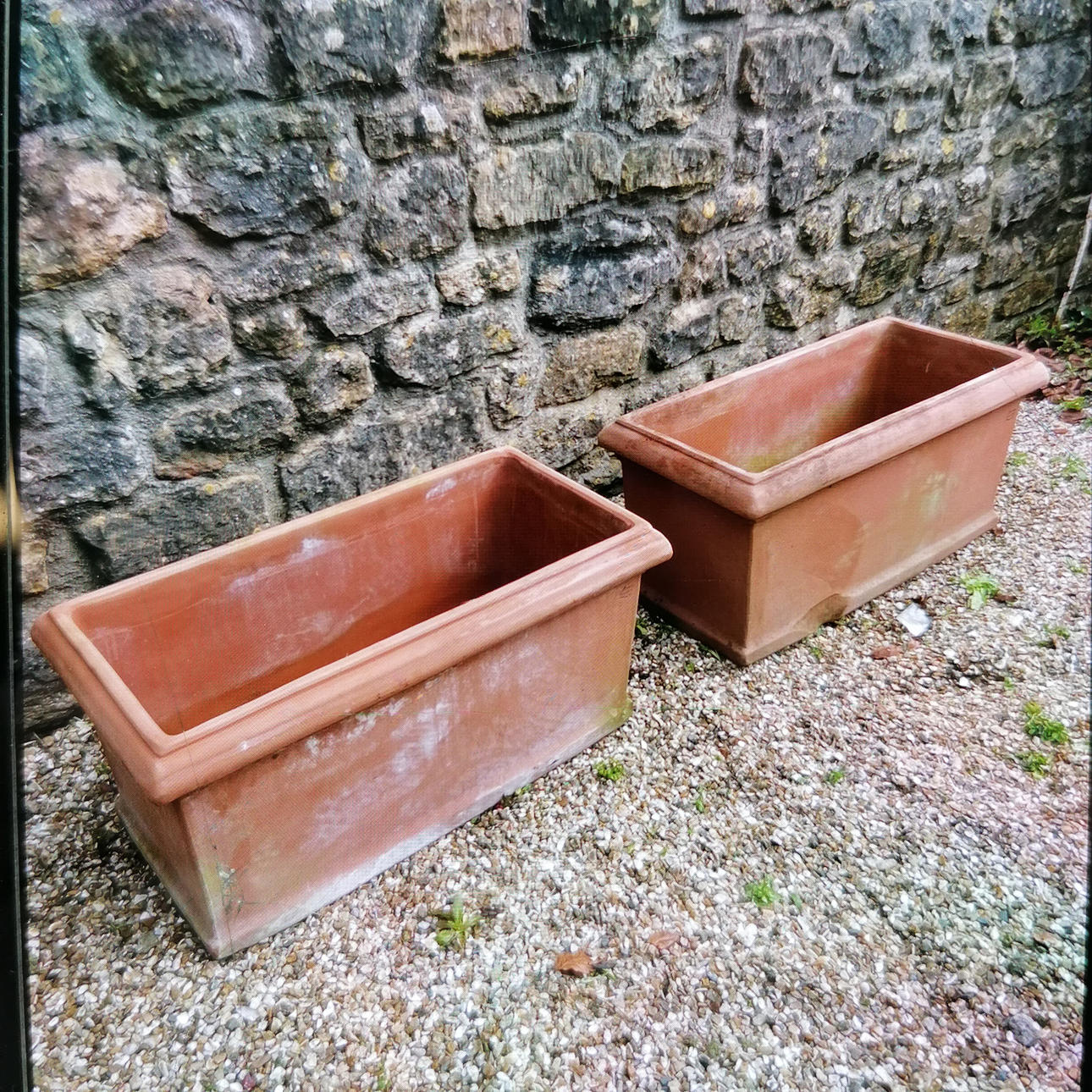 PAIR OF TERRACOTTA RECTANGULAR PLANTERS.