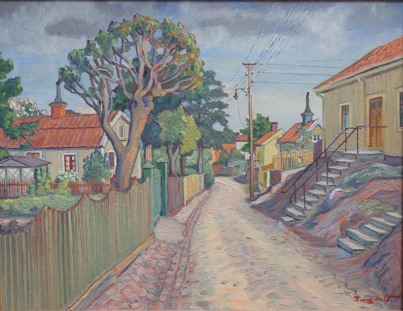 GEORG HULT. Besvärsgatan, Oskarshamn. olja på duk, signerad.