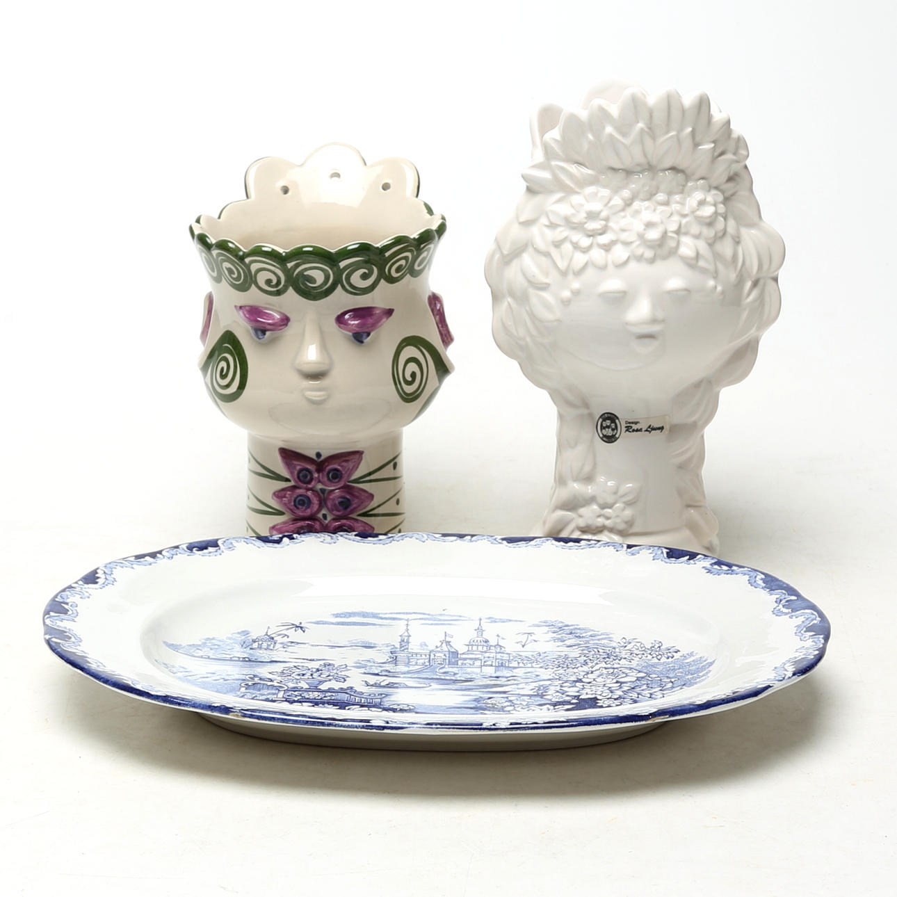 A set of 3 ceramic objects, including Rosa Ljung.