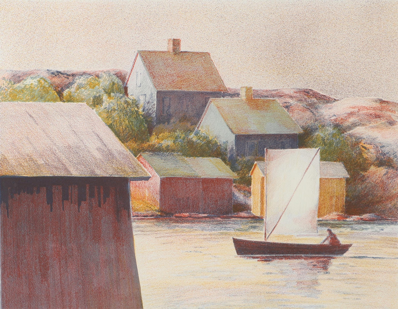 LARS ANDERSSON BJÖNNI. Archipelago motif, lithograph in colours, signed.