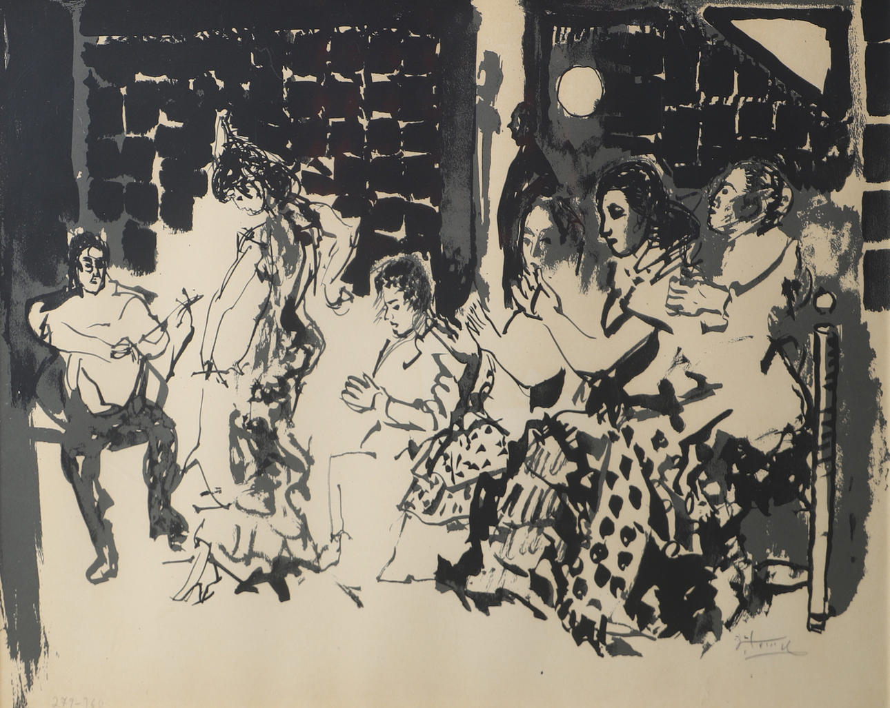 OIDENTIFIERAD KONSTNÄR. Dance performance, lithograph, indistinctly signed.