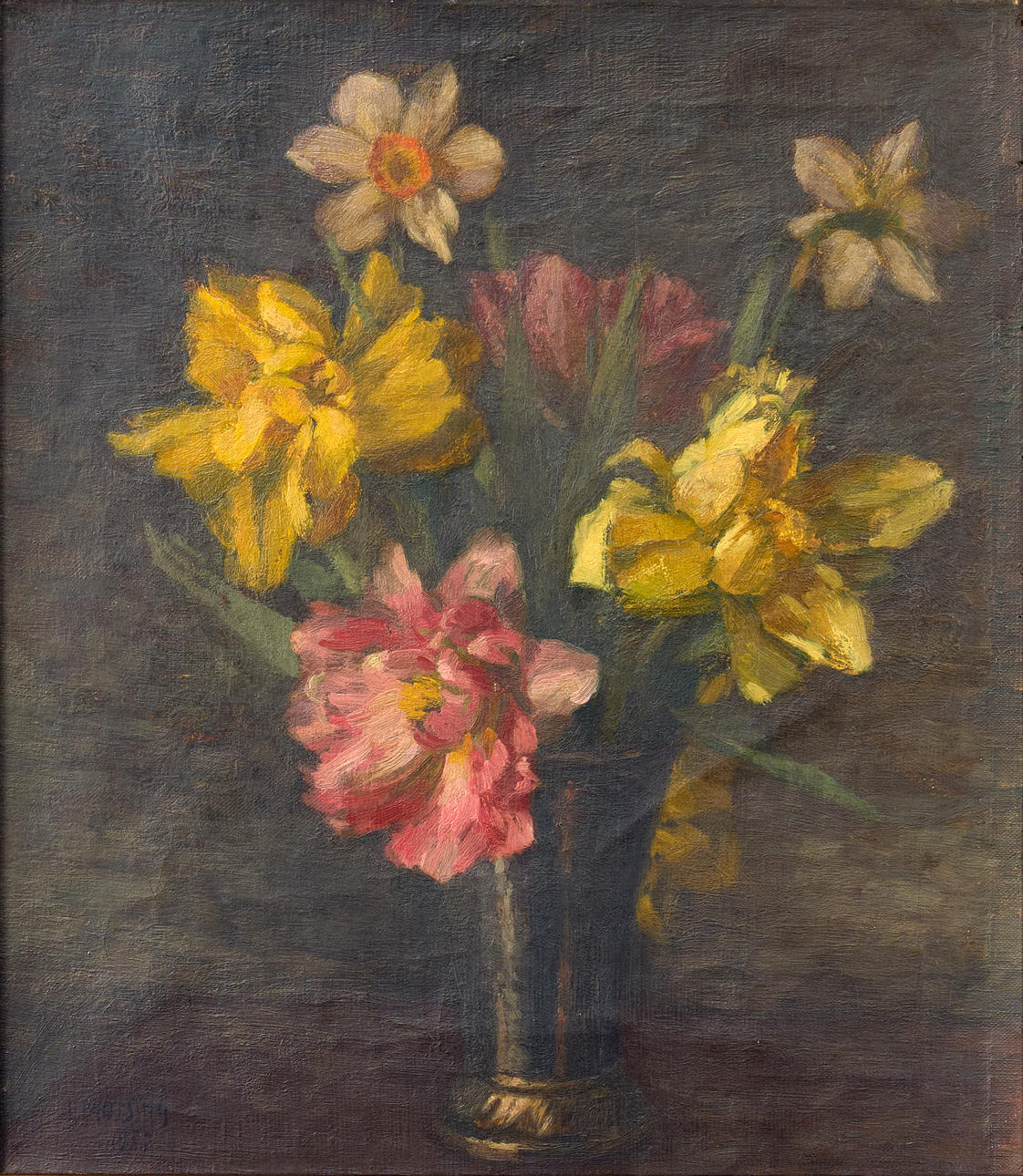 LEOPOLD MORSING. Blomsterstilleben i silverbägare.