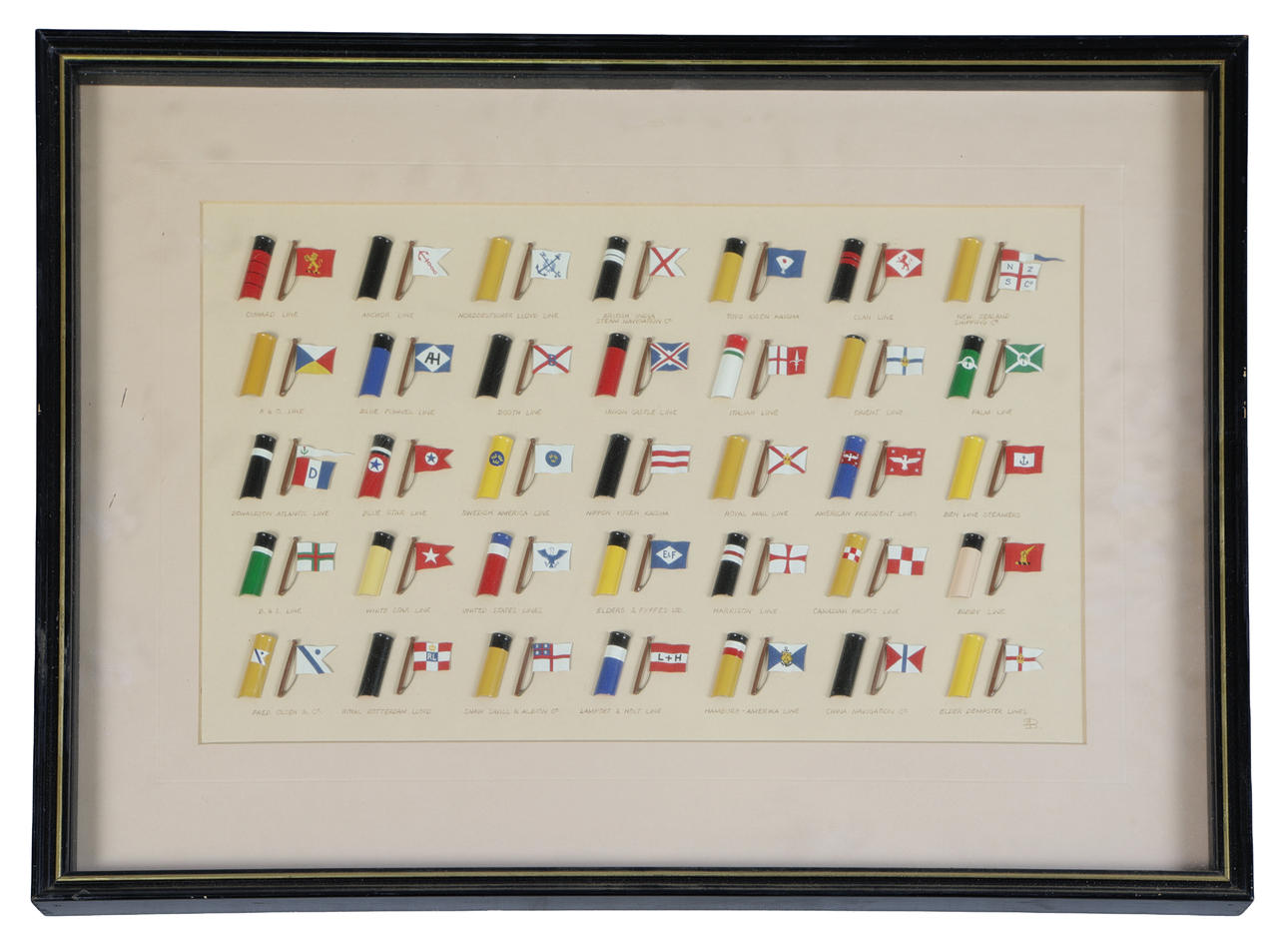 A SHIPPING LINE FUNNEL AND FLAG BOARD.