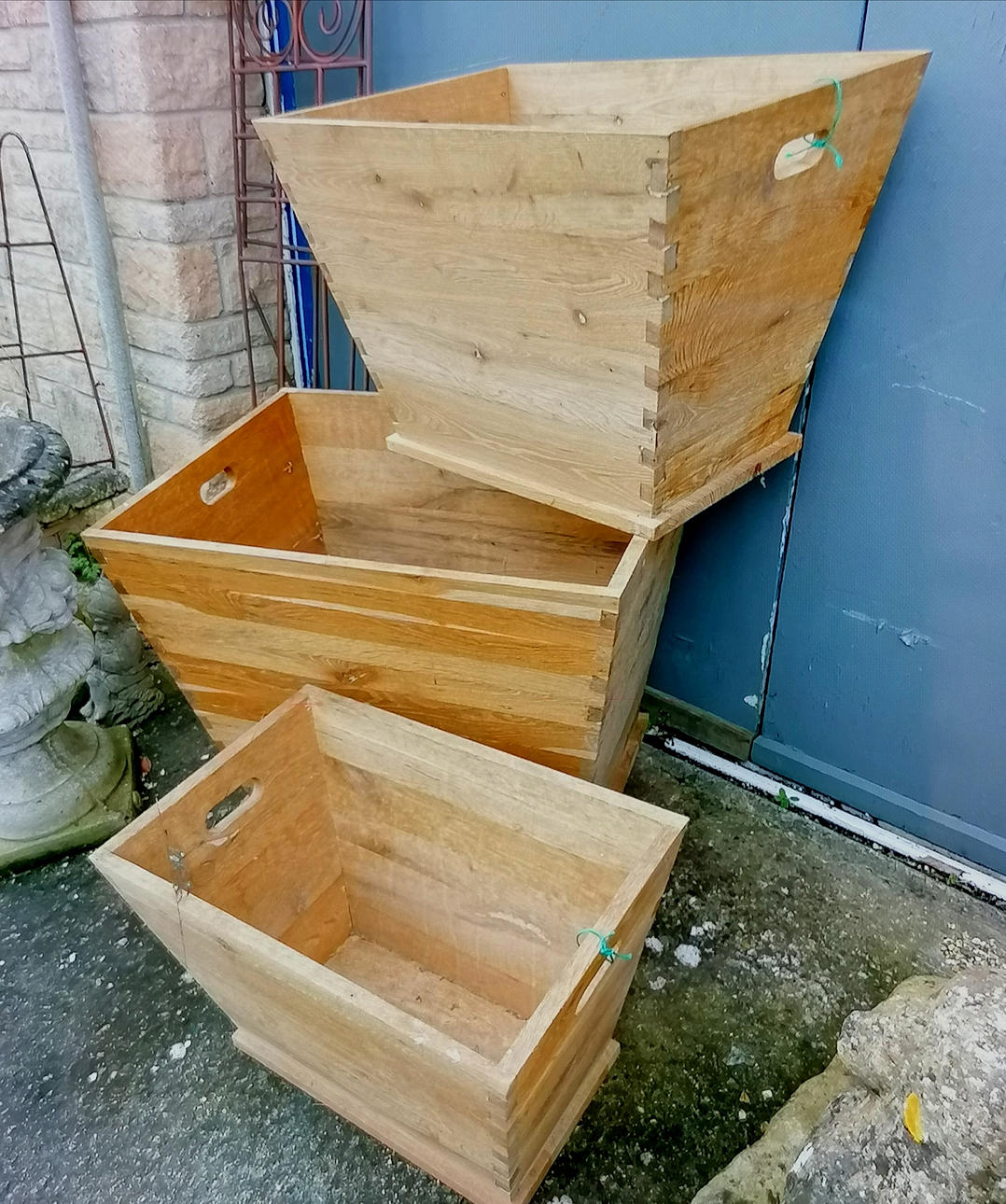 SET OF 3 OAK STORAGE / LOG BOXES.