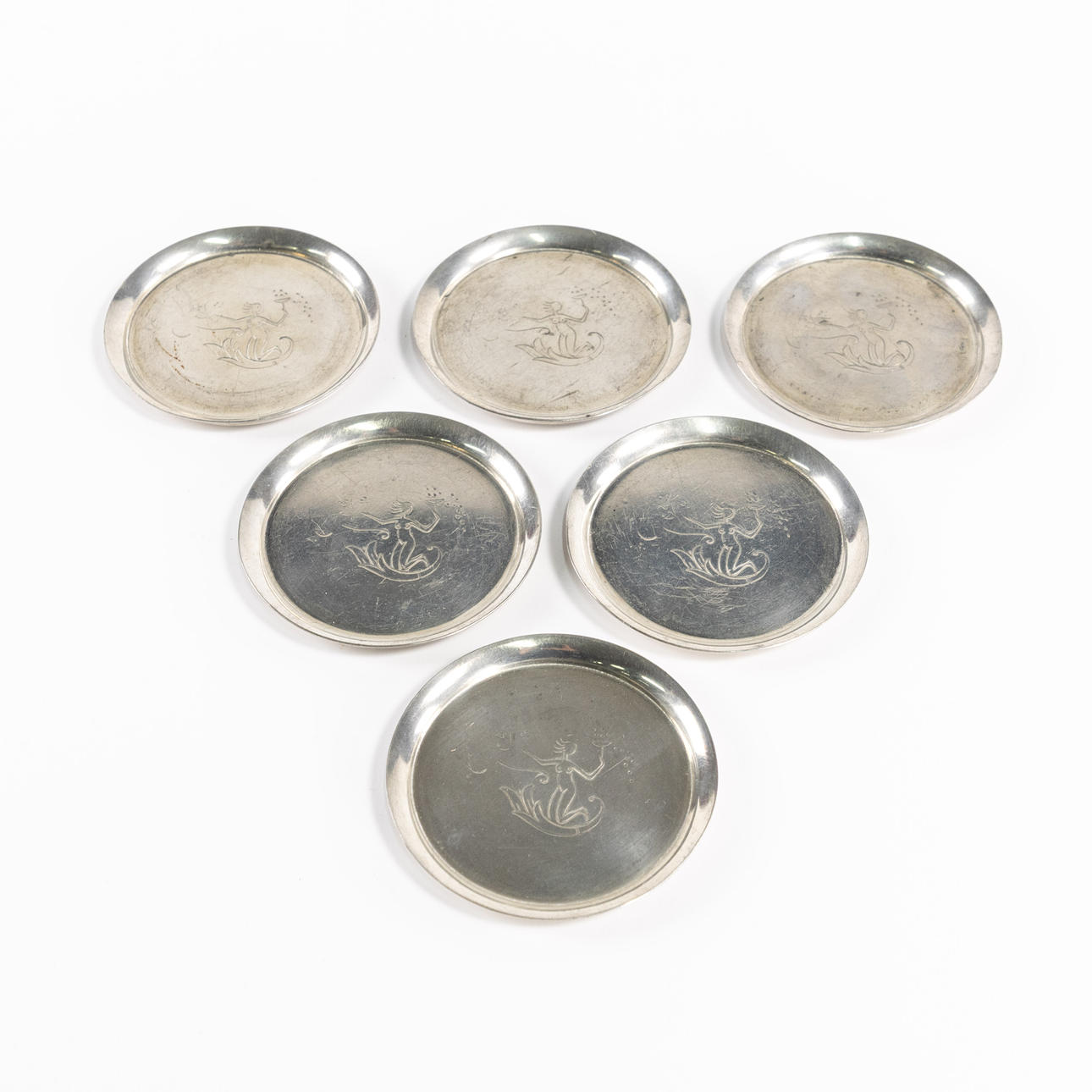 COASTERS, 6 pcs, pewter.