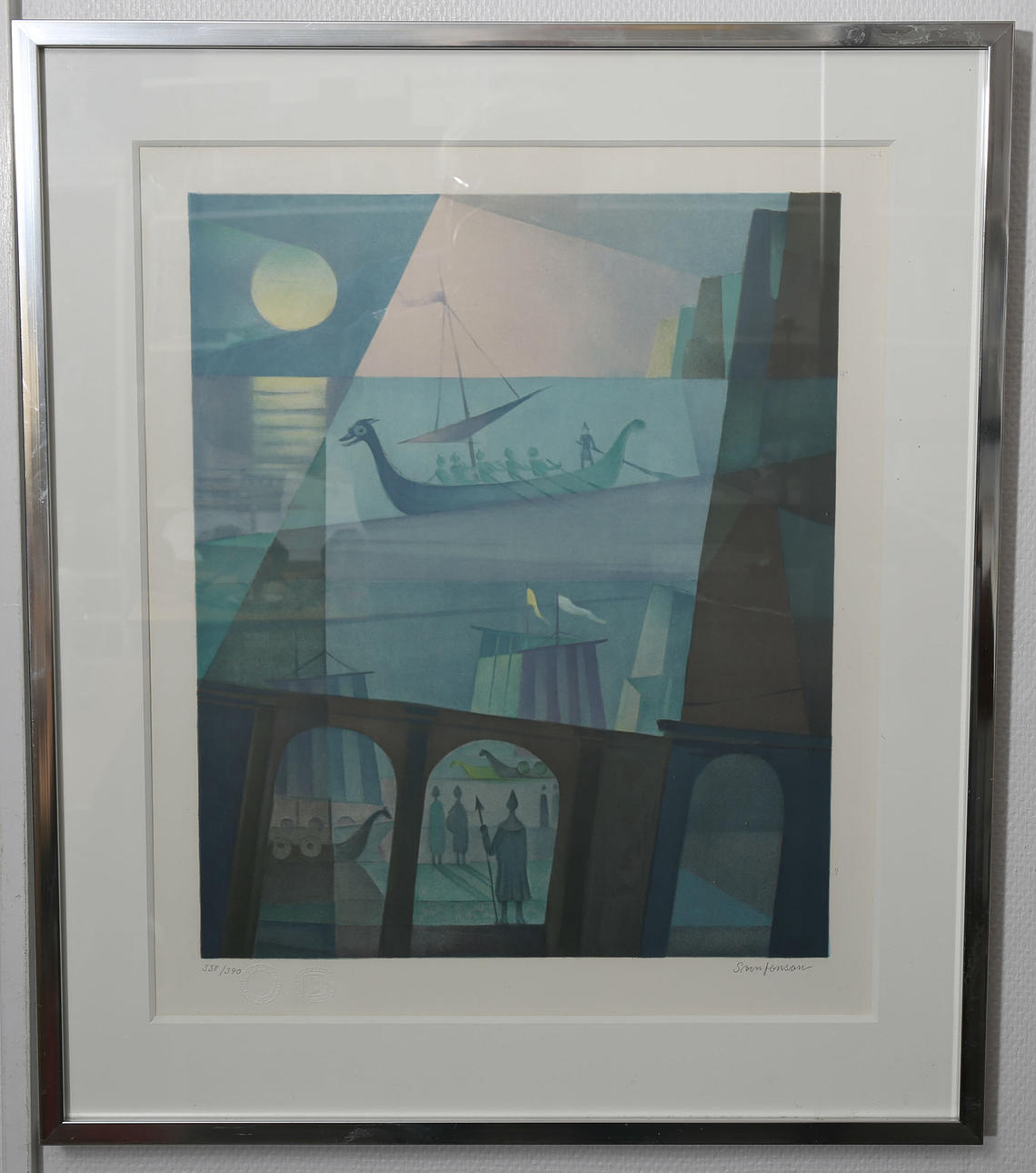 SVEN JONSON. Färglitografi, numrerad 338/390, "Fajakernas ö", signerad.