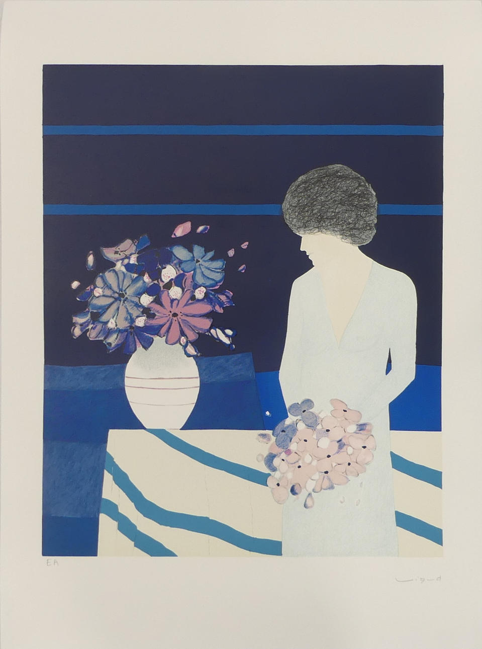 ANDRÉ VIGUD. "La robe bleue", lithograph EA print.