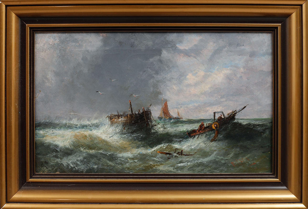 OIDENTIFIERAD KONSTNÄR. Shipwreck, oil on canvas, signed.