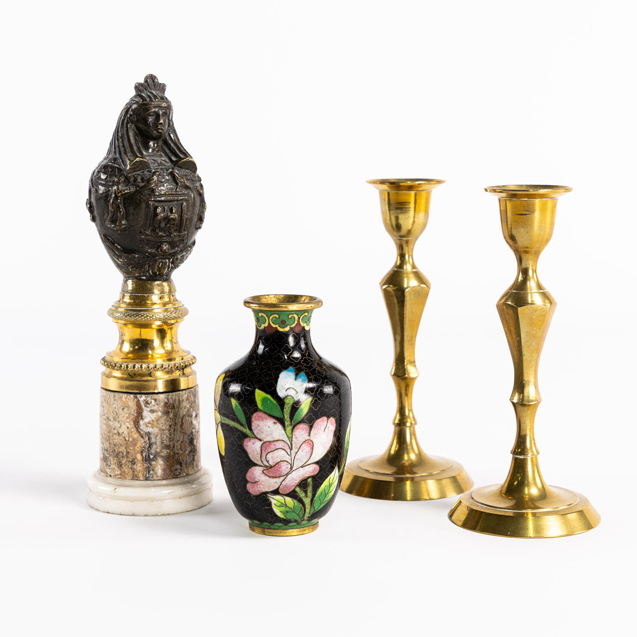 CANDLESTICKS, FIGURINE, VASE, 4 pieces.