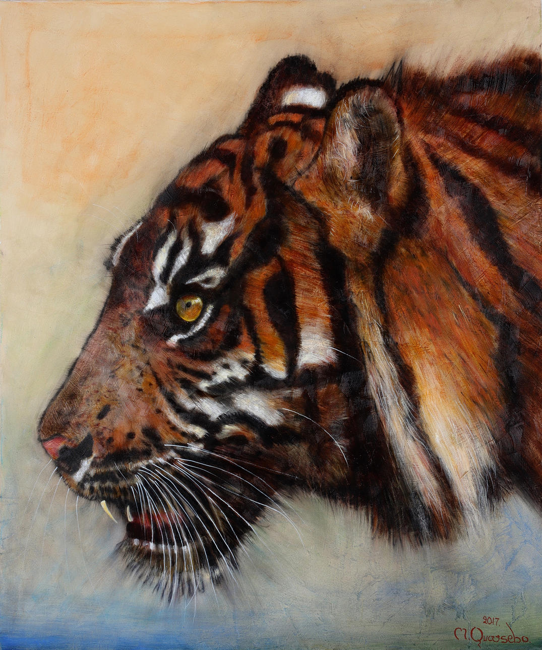 MICHAEL QVARSEBO. "Temule Tiger head", olja på duk, signerad och daterad 2017.