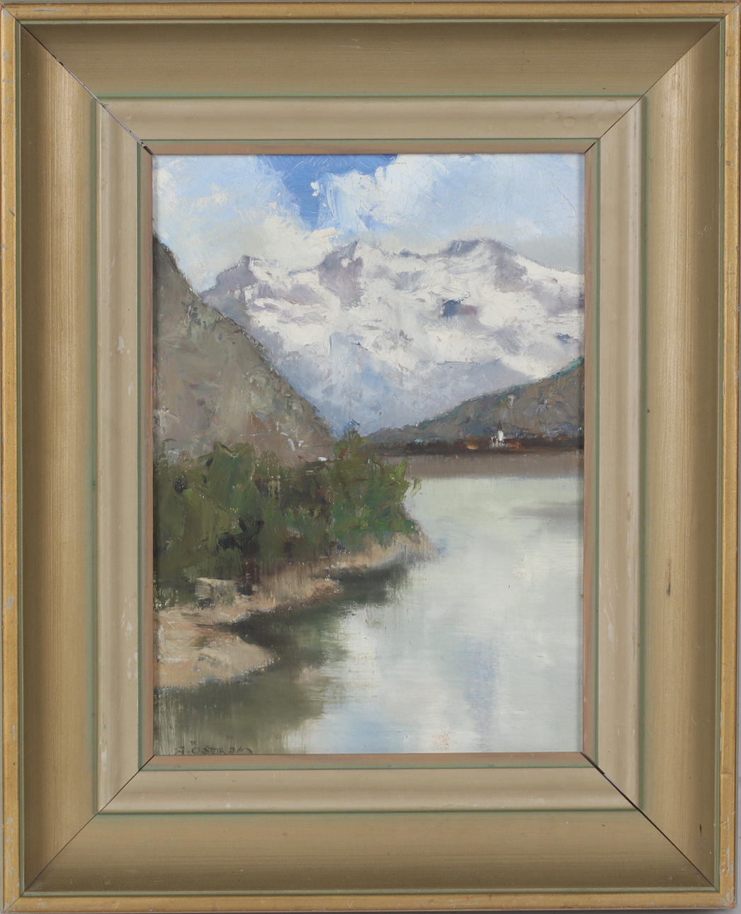 ARVID ÖSTRÖM. Alpine landscape, oil on panel, signed.