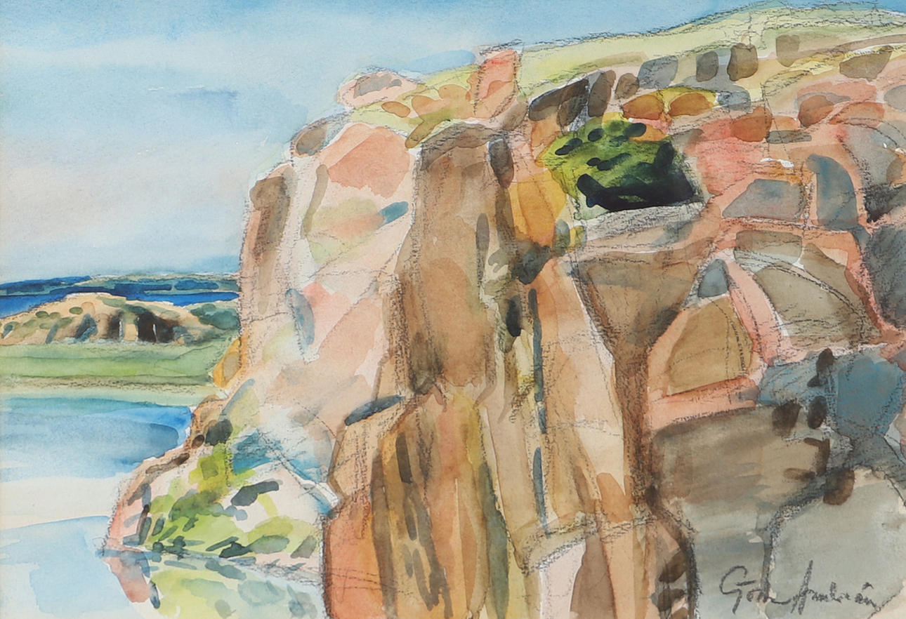 OIDENTIFIERAD KONSTNÄR. Coastal part, watercolour, indistinctly signed.