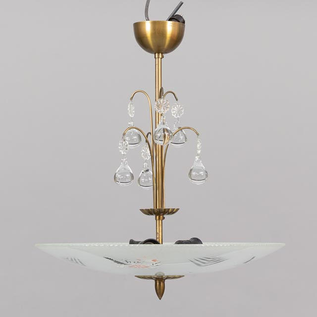 CEILING LAMP, Ceiling light, Art deco, Glass, Brass.