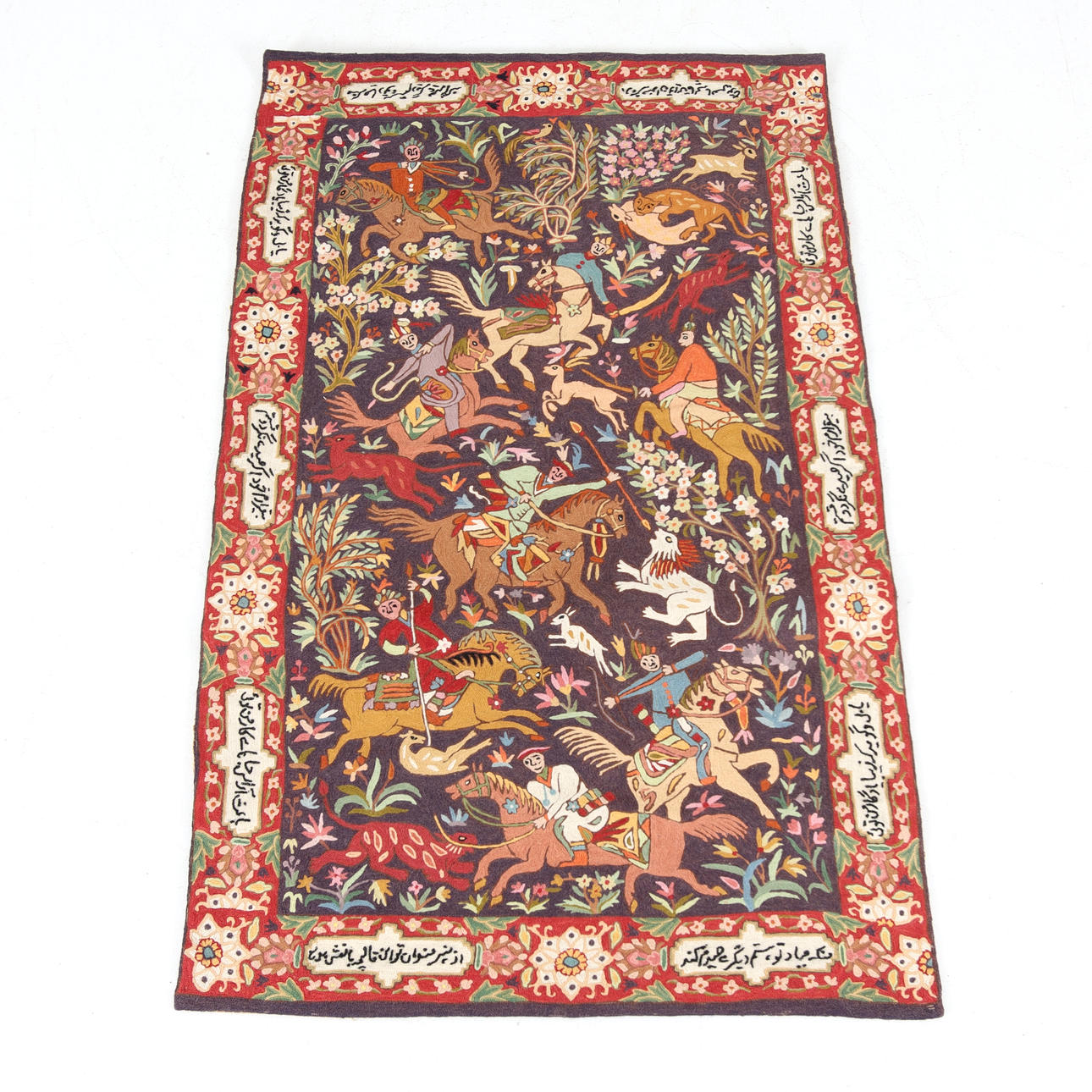 EMBROIDERY, probably Persia, hunting motif.