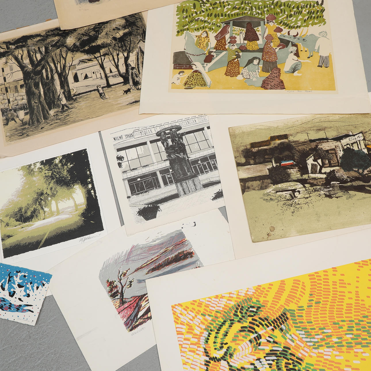 GRAPHIC SHEETS, 9 pieces, various artists, signed, numbered.