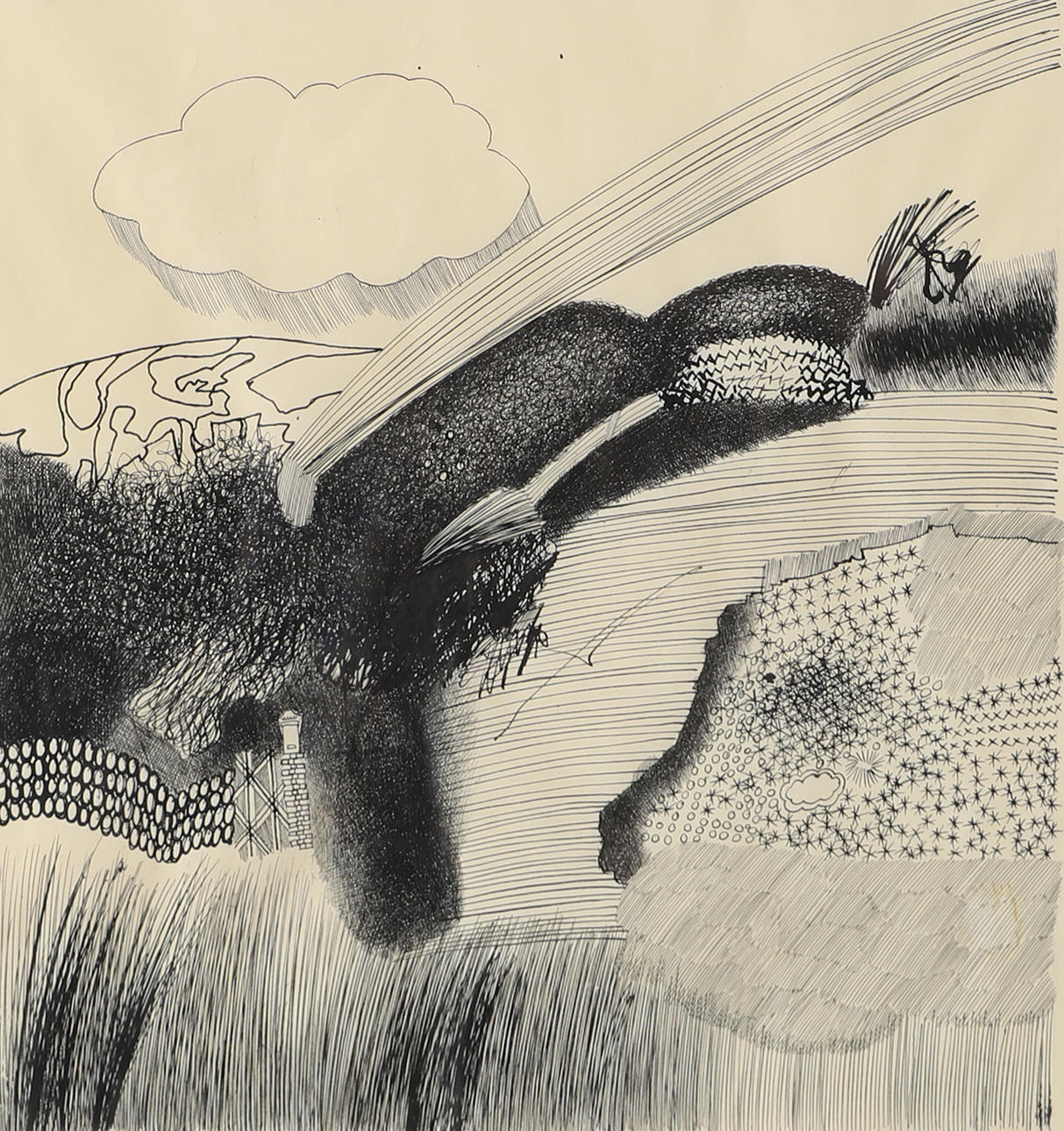 OIDENTIFIERAD KONSTNÄR. Landscape, graphic sheet, signed 1966.