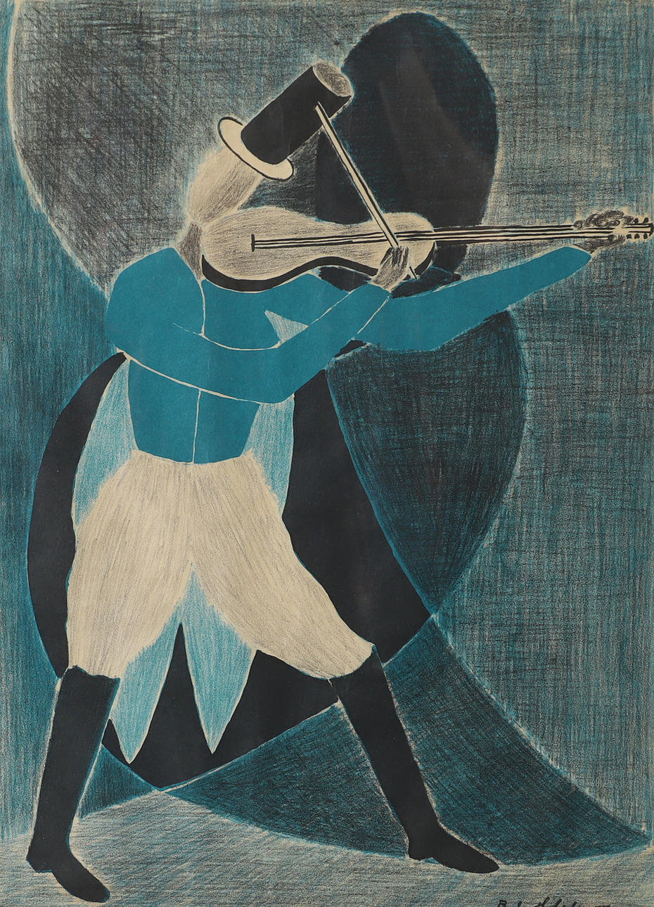 PAUL HOLSBY. Violin playing man, print.