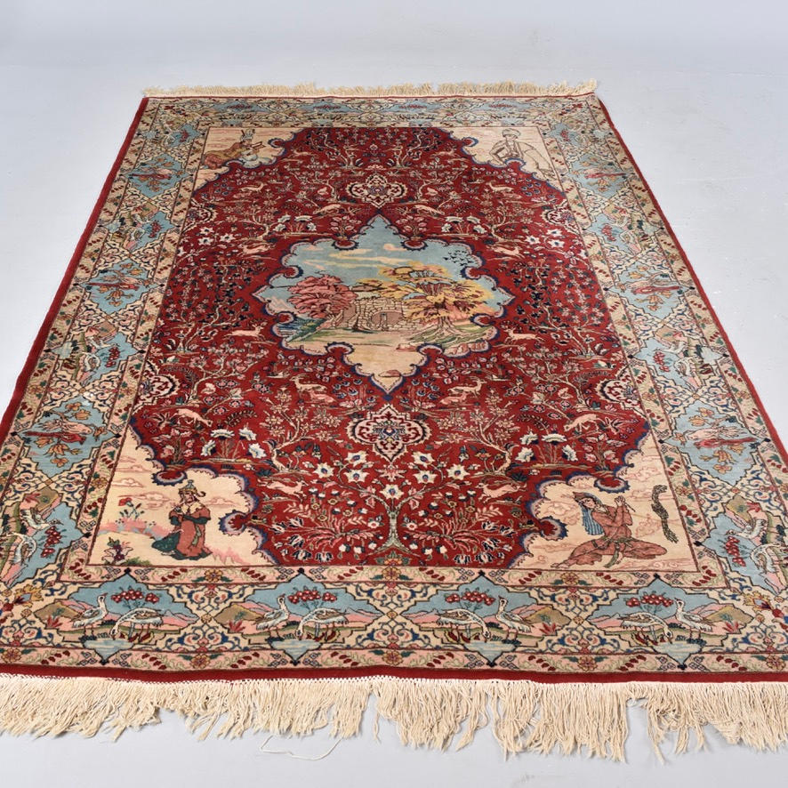 CARPET, semi-antique Ghom figural.
