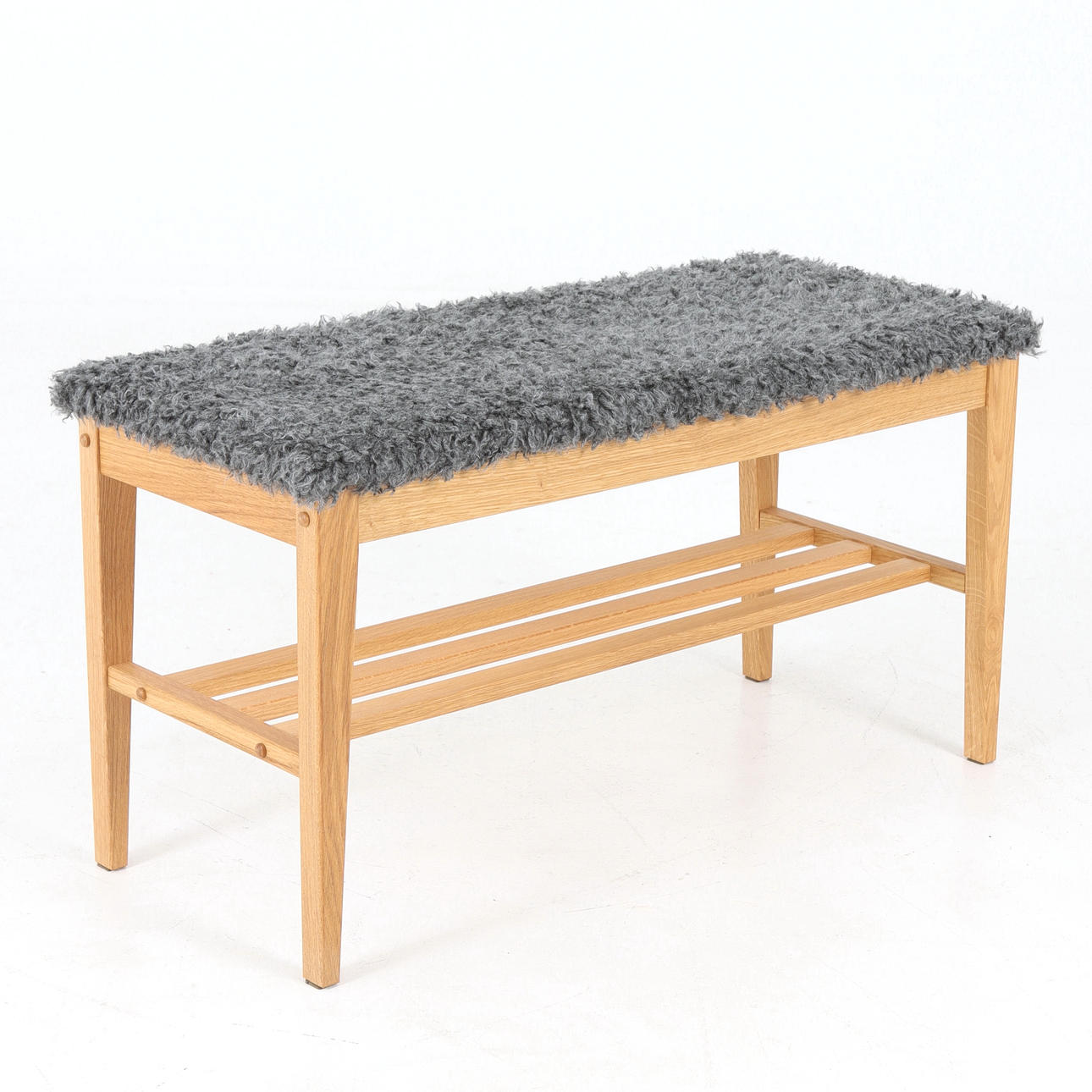 HALL BENCH, oak, textile. 2000s.